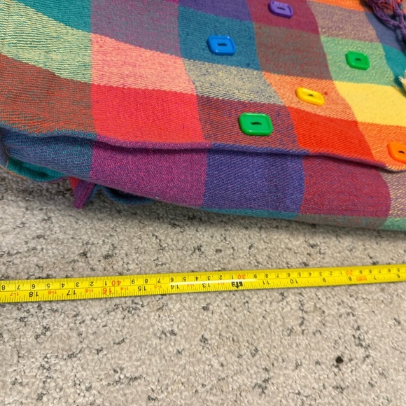 Mooncraft handmade NWT  button Red and Orange TasseledTote Bag lined flannel red - Picture 4 of 13